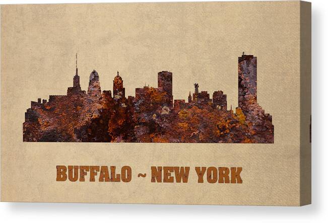 Buffalo Canvas Print featuring the mixed media Buffalo New York City Skyline Rusty Metal Shape on Canvas by Design Turnpike