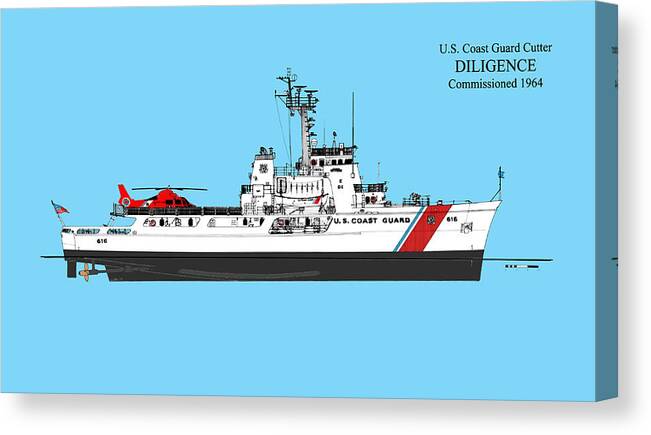 Coast Guard Cutter Canvas Print featuring the drawing C G C Diligence - Color by Jerry McElroy