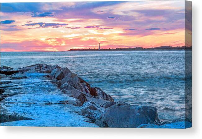 Sunset Canvas Print featuring the photograph Cape May jetty by Charles Aitken
