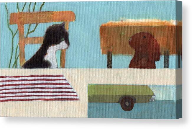 Cat Canvas Print featuring the painting Cat and Bunny by Kazumi Whitemoon