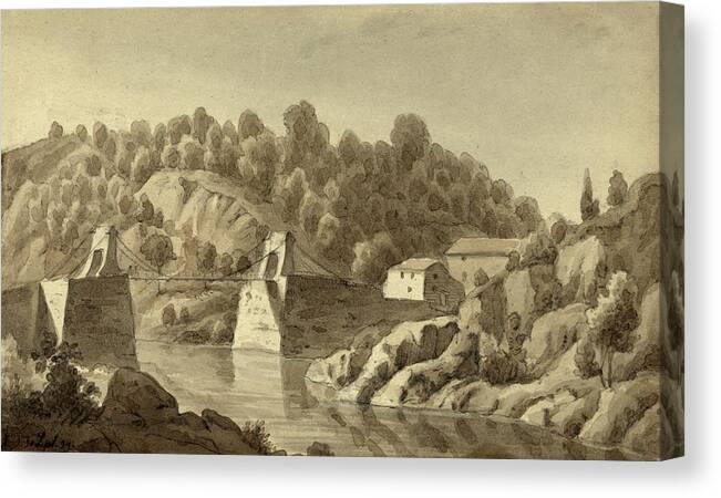 Chain Bridge Canvas Print featuring the photograph Chain Bridge At Little Falls by Library Of Congress/science Photo Library