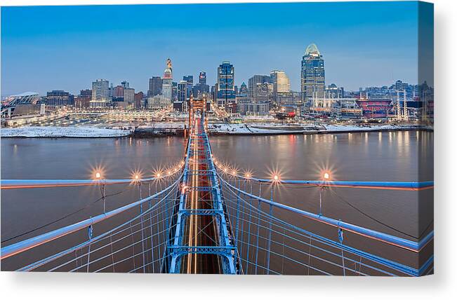 Cincinnati Canvas Print featuring the photograph Cincinnati from on top of the bridge by Keith Allen
