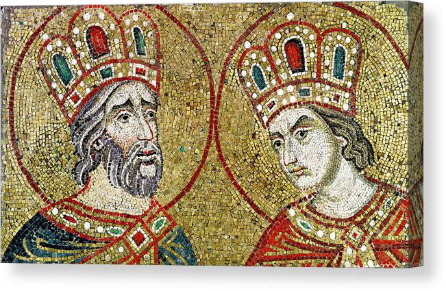 Constantin Et Helene Canvas Print featuring the photograph Constantine The Great 270-337 And St. Helena Mosaic by Veneto-Byzantine School
