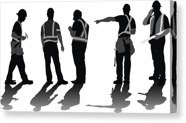 Working Canvas Print featuring the drawing Construction Workers Problem Solving by A-Digit