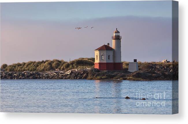 2013 Canvas Print featuring the photograph Coquille River Lighthouse by Carrie Cole