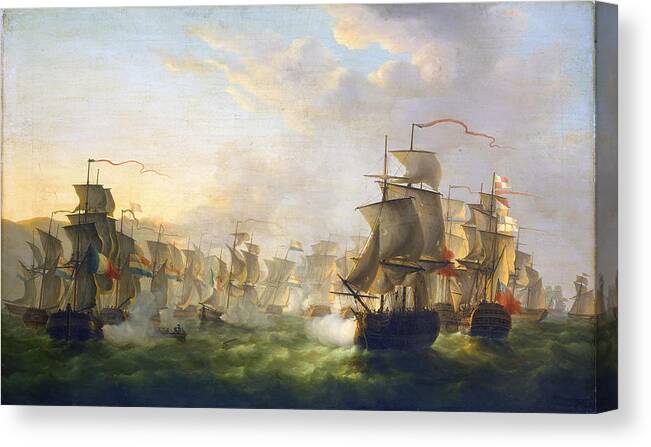 Dutch And English Fleets Canvas Print featuring the painting Dutch and English Fleets by Martinus Schouman