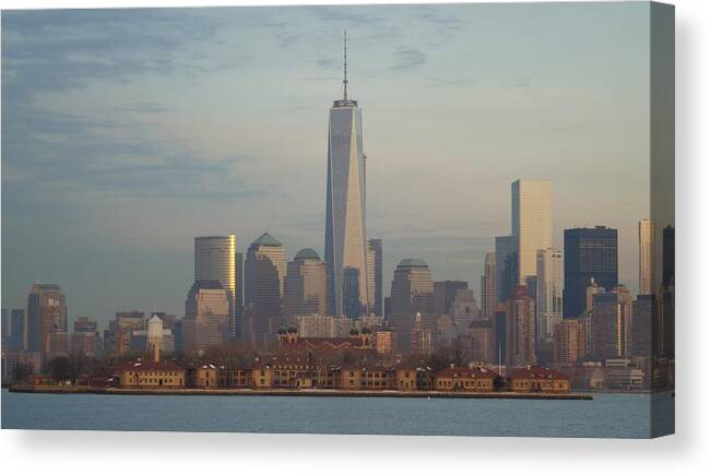 Freedom Canvas Print featuring the photograph Ellis Island and the Freedom Tower by John Wall