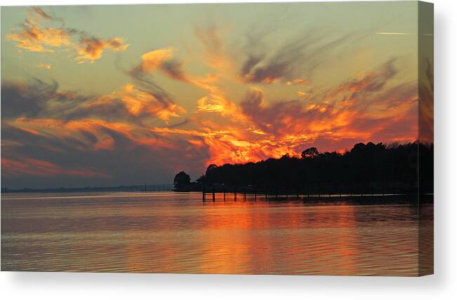 Water Canvas Print featuring the photograph Fiery Sunset by Nicole I Hamilton