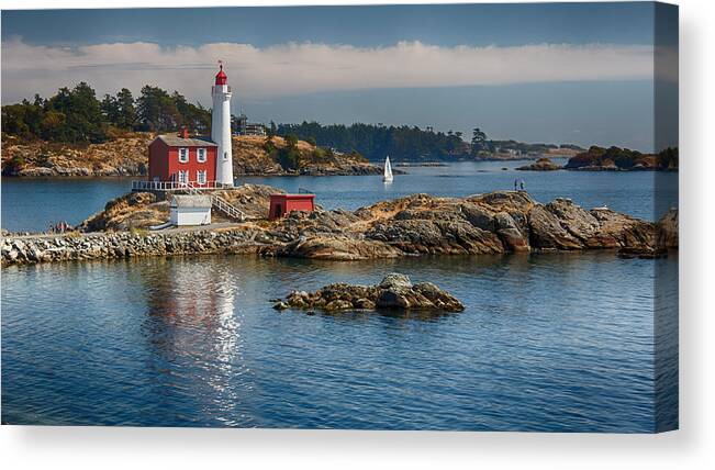 British Columbia Canvas Print featuring the photograph Fisgard Lighthouse by Carrie Cole