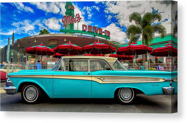 Universal Studios Canvas Print featuring the photograph Ford Edsel Classic by Bill and Linda Tiepelman