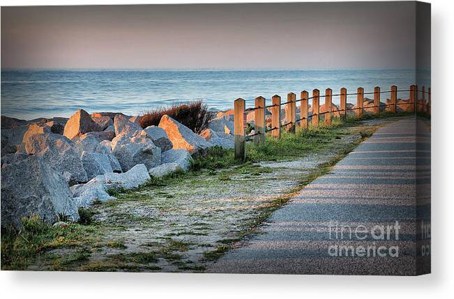 Fort Fisher Canvas Print featuring the photograph Fort Fisher Rocks At Sunrise by Phil Mancuso