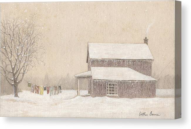 Snow Canvas Print featuring the painting Freeze-Dried Laundry by Arthur Barnes