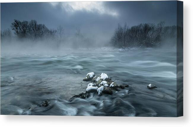 River Canvas Print featuring the photograph Frosty Morning At The River by Tom Meier