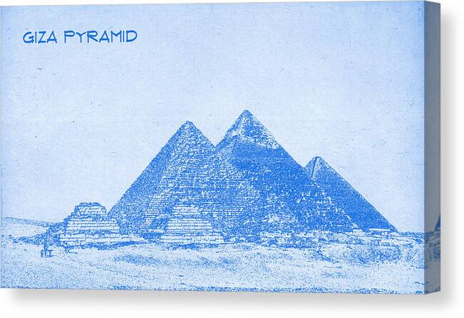 Giza Pyramid - Blueprint Drawing Canvas Print featuring the digital art Giza Pyramid - BluePrint Drawing by MotionAge Designs