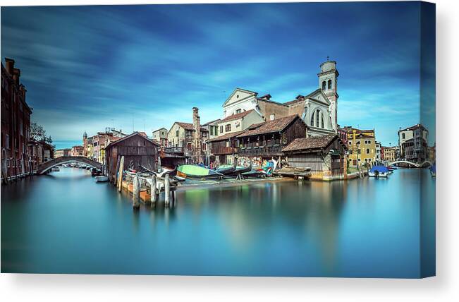 Venice Canvas Print featuring the photograph Gondola Workshop In Venice by Sven Kohnke