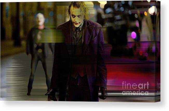 Joker Drawings Canvas Print featuring the mixed media Heath Ledger by Marvin Blaine