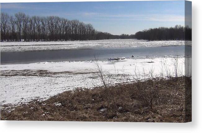 Ice Canvas Print featuring the photograph Icy Wabash River by John Mathews