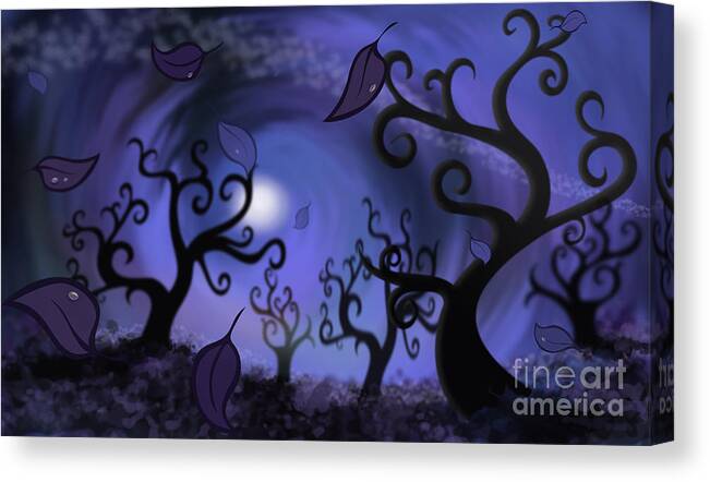 Trees Canvas Print featuring the digital art Illustration Print of Spooky Forest of Curly trees by Sassan Filsoof