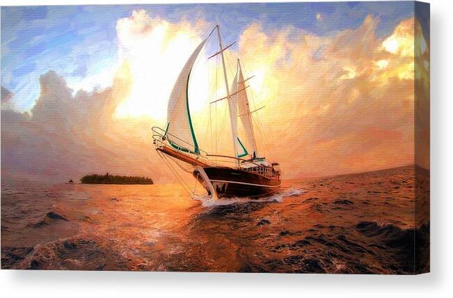 Full Sail Canvas Print featuring the digital art In Full sail - oil painting edition by Lilia D