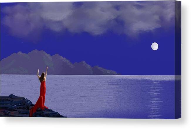 Seascape Canvas Print featuring the digital art Lady In Red by Tony Rodriguez