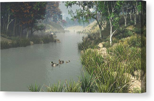 Ducks Canvas Print featuring the digital art Lazy River by Jayne Wilson