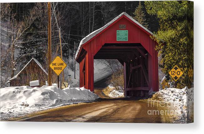 lower Covered Bridge. Canvas Print featuring the photograph Lower Covered Bridge. by New England Photography