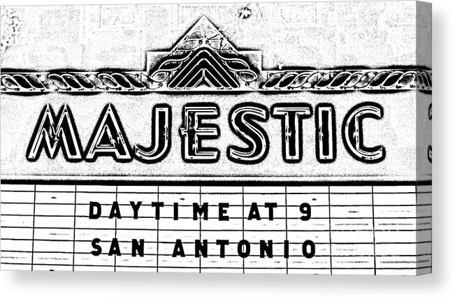 Majestic Canvas Print featuring the digital art Majestic Theater Marquee Classic Cinema Americana San Antonio Black and White Digital Art by Shawn O'Brien