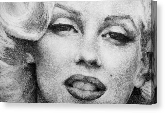 Marilyn Monroe Canvas Print featuring the painting Marilyn Monroe - Close Up by Jani Freimann