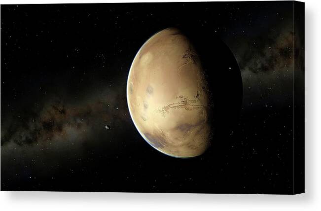 Art Canvas Print featuring the digital art Mars And Its Two Moons by Mark Garlick