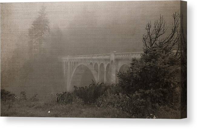 Oregon Canvas Print featuring the photograph Misty Bridge by KATIE Vigil
