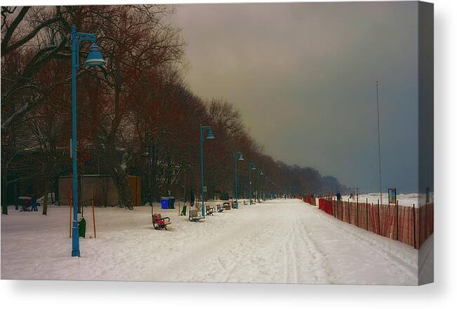 Toronto Photography Canvas Print featuring the photograph Moody Board Walk Winter by Nicky Jameson