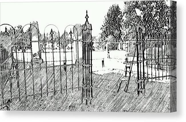 Mt.pleasant Texas Cemetery Canvas Print featuring the digital art Cemetery Family Gates by Pamela Smale Williams