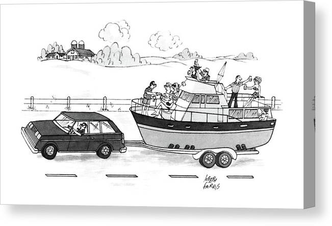 No Caption
A Boat Filled With People Drinking & Laughing Is Being Towed Through The Countryside. 
No Caption
A Boat Filled With People Drinking & Laughing Is Being Towed Through The Countryside. 
Boats Canvas Print featuring the drawing New Yorker May 4th, 1987 by Joseph Farris