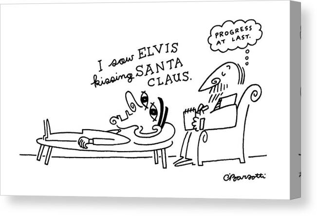 
Strange Looking Man On Psychiatrist's Couch Singing Canvas Print featuring the drawing New Yorker September 19th, 1988 by Charles Barsotti