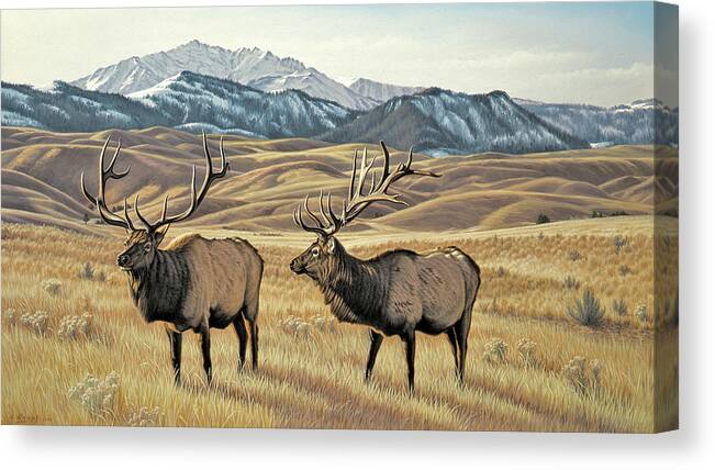 Wildlife Canvas Print featuring the painting North of Yellowstone by Paul Krapf