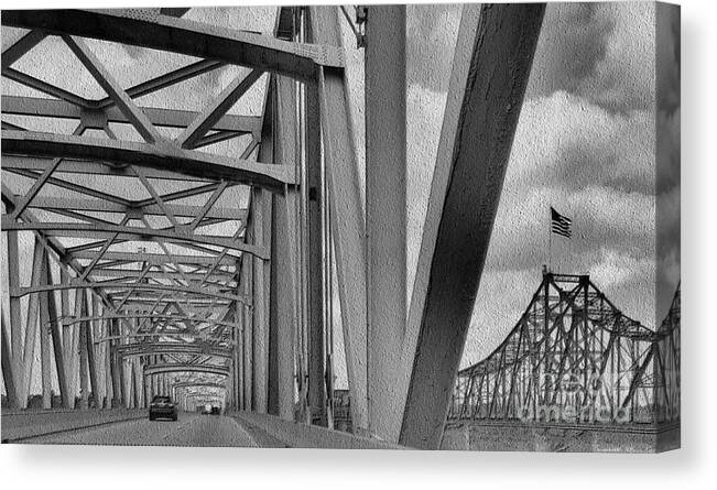 Crossing River Canvas Print featuring the photograph Old Bridge New Bridge by Janette Boyd