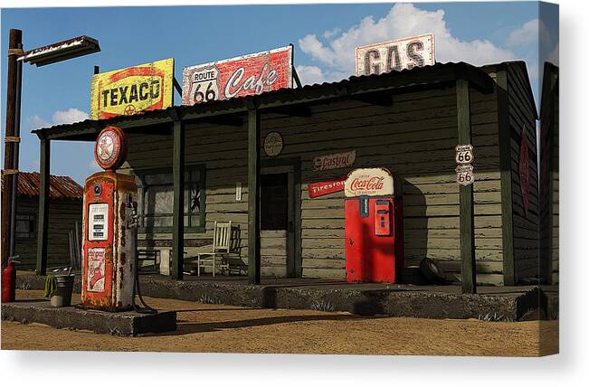 Old Gas Pump Canvas Print featuring the digital art Old Gas Station 2 by Marvin Blaine