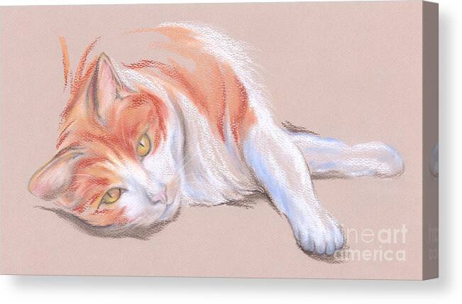 Cat Canvas Print featuring the pastel Orange and White Tabby Cat with Gold Eyes by MM Anderson