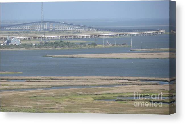 Lighthouse Canvas Print featuring the photograph Oregon Inlet Bridge by Cathy Lindsey