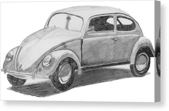 Car Pencil Drawing Canvas Print featuring the drawing Original VW Beetle by Catherine Roberts