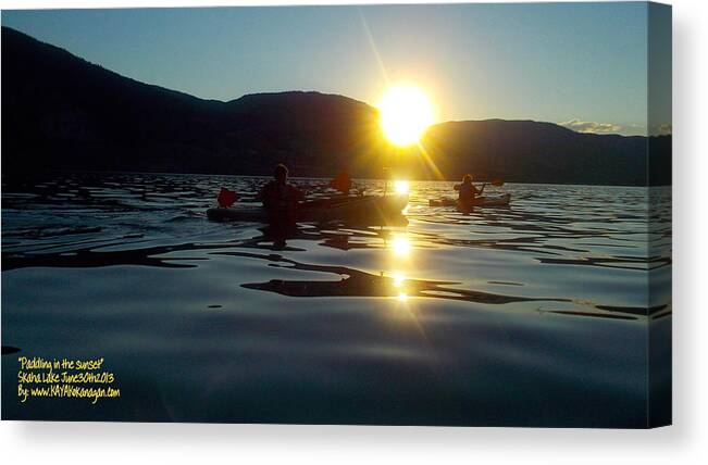 Skaha Lake Canvas Print featuring the photograph Paddling In The Sunset by Guy Hoffman