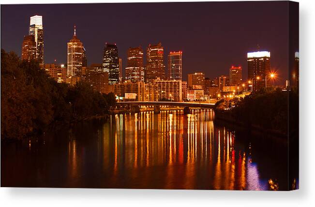Philadelphia Canvas Print featuring the photograph Philly Lights reflected by Michael Porchik
