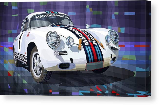 Shevchukart Canvas Print featuring the digital art Porsche 356 Martini Racing by Yuriy Shevchuk