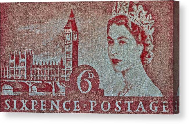 Queen Elizabeth Ii Canvas Print featuring the photograph Queen Elizabeth II Big Ben Stamp by Bill Owen