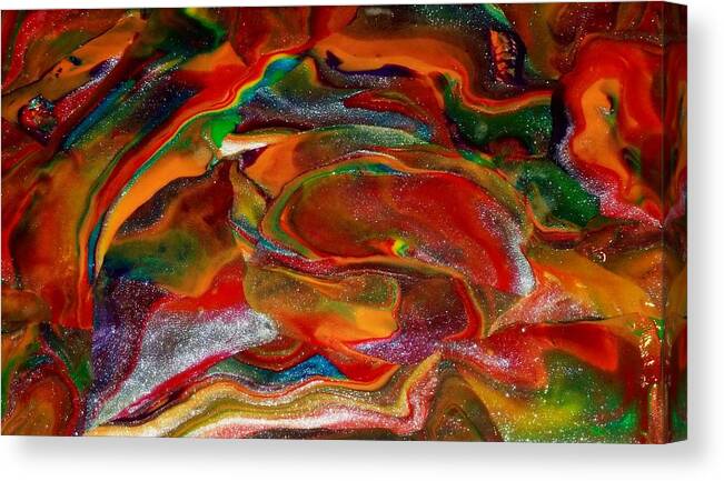 Abstract Canvas Print featuring the mixed media Rainbow Blossom by Deborah Stanley