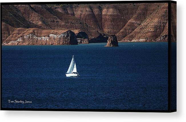 Sailing Canvas Print featuring the photograph Sailing At Roosevelt Lake On the Blue Water by Tom Janca