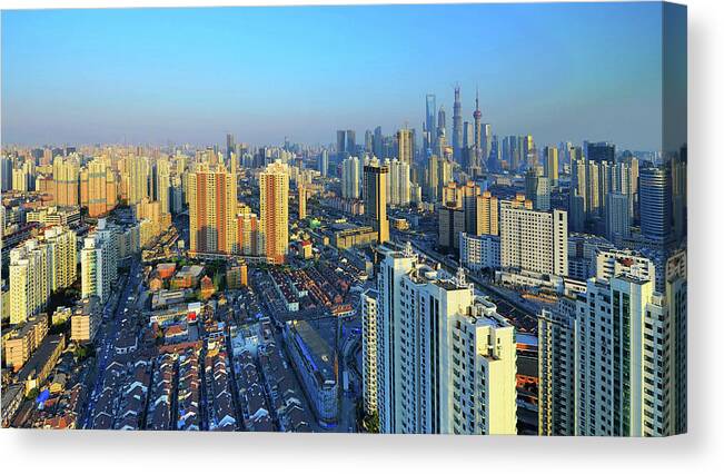 Tranquility Canvas Print featuring the photograph Shanghai Cityscape Under Development by Wei Fang