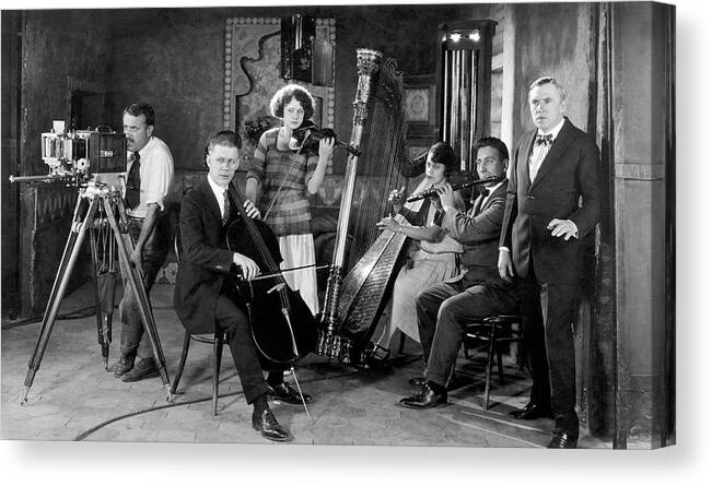 1920s Canvas Print featuring the photograph Silent Movie Music Scene by Underwood Archives