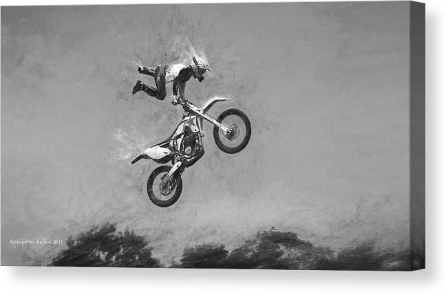 Motorcycle Canvas Print featuring the photograph Sky Rider Through The Air by Aleksander Rotner