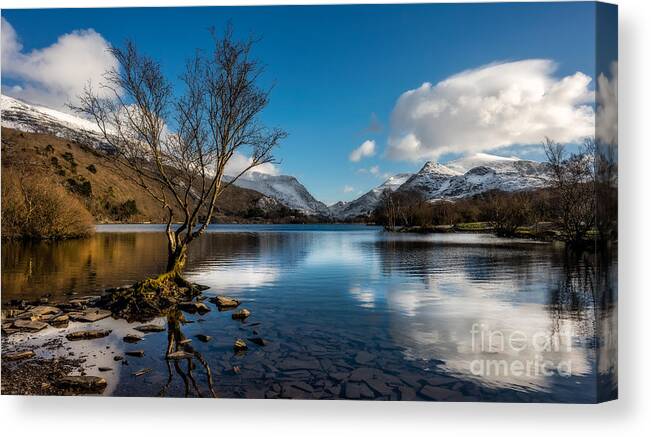 Llyn Padarn Canvas Print featuring the photograph Snowdon And Padarn Lake by Adrian Evans